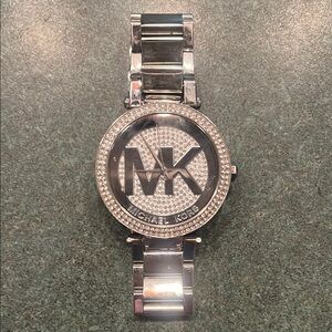 Michael Kors Metallic Silver Watch with Crystal Details